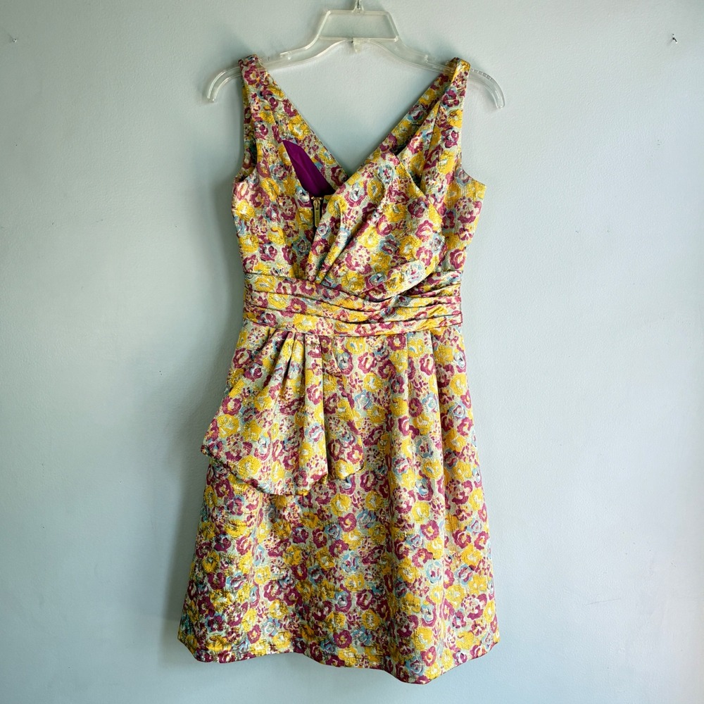 Zac Posen Dress Womens Juniors 3 Floral‎ Metallic Brocade Cocktail Party